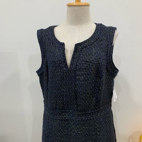 NWT Liz Claiborne blue gold tweed sleeveless dress - Picture 2 of 6
